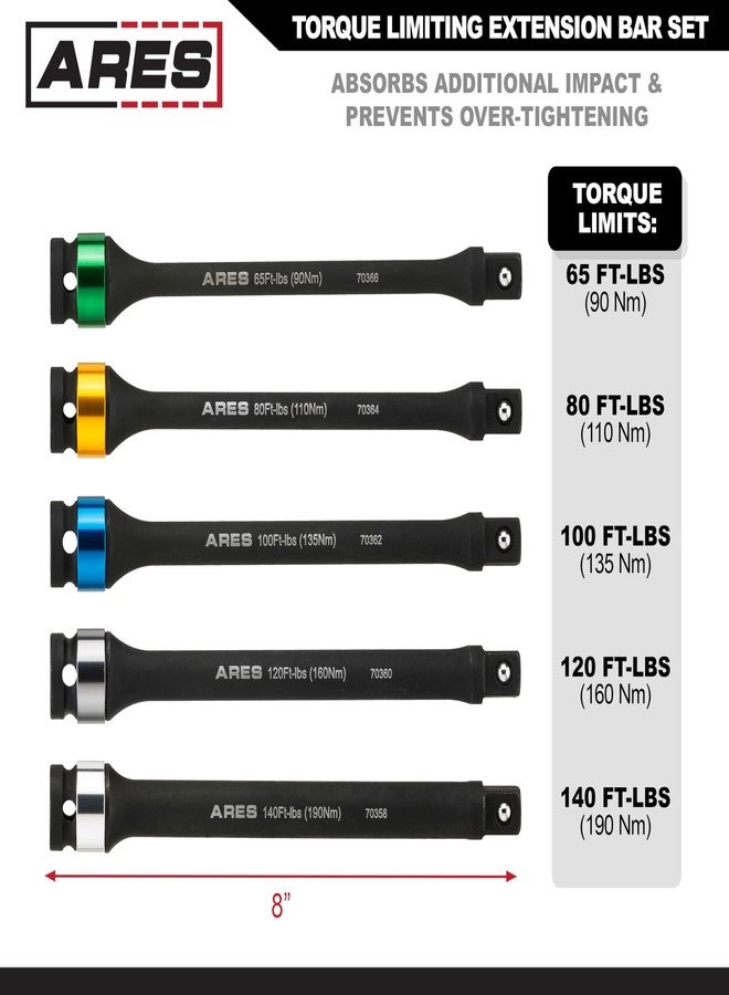 آريس ARES 70367 - مجموعة قضبان تمديد لتحديد عزم الدوران - قضبان من الكروم والموليبدينوم، مقاس 1/2 بوصة، طول 8 بوصات، مقاومة للصدمات - خاصية المرونة تمنع الإفراط في الشد - مرمزة بالألوان لسهولة التمييز - Image 3